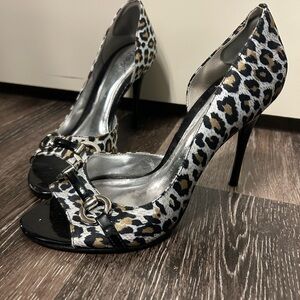 Carlos Santana 7.5 Animal Print Heels with Silver Accents